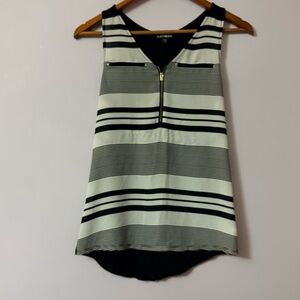 Express Black & White Striped Sleeveless Zip Tank